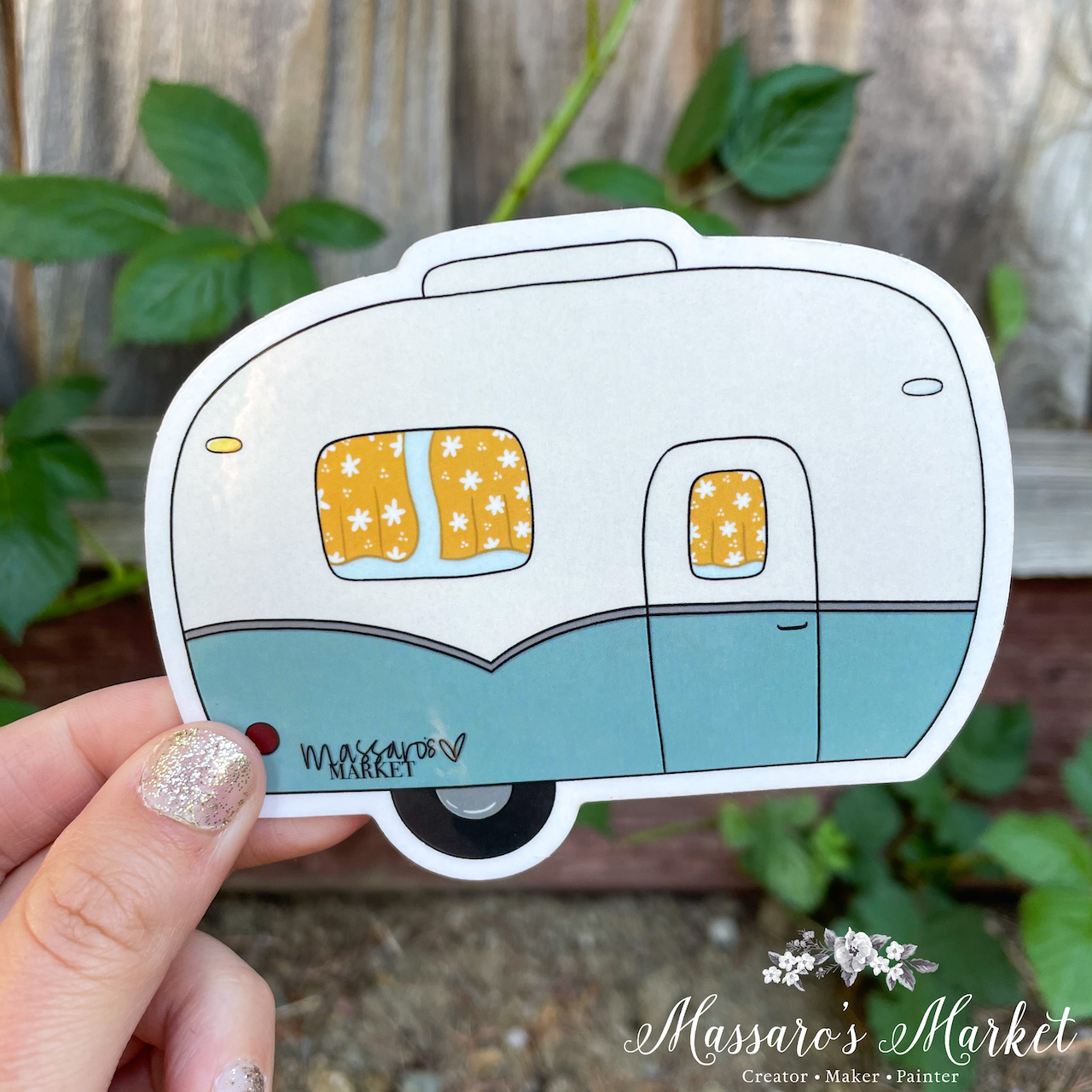 Vintage Trailer, RV- Teal and White-Vinyl Sticker, UV and Water Proof