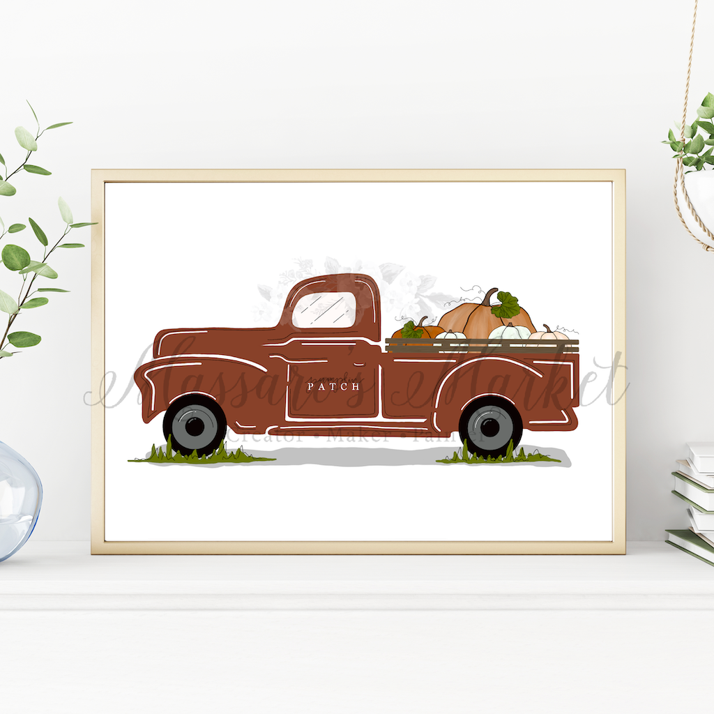 Vintage Truck, Pumpkin Patch- Fall Farmhouse