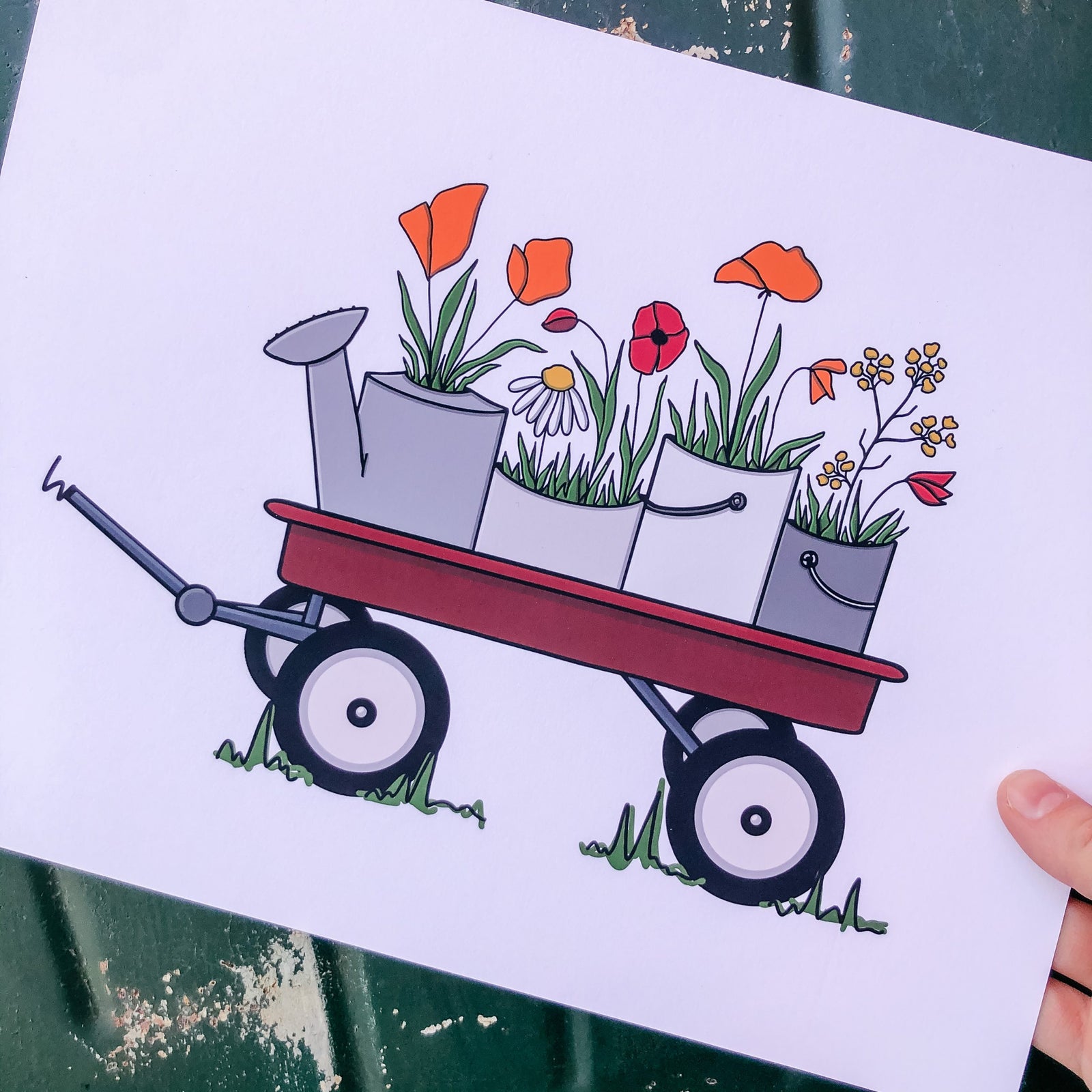 Wagon Blooms- Red Ryder, Poppy and Mustard Florals, Farmhouse Decor, Floral Decor