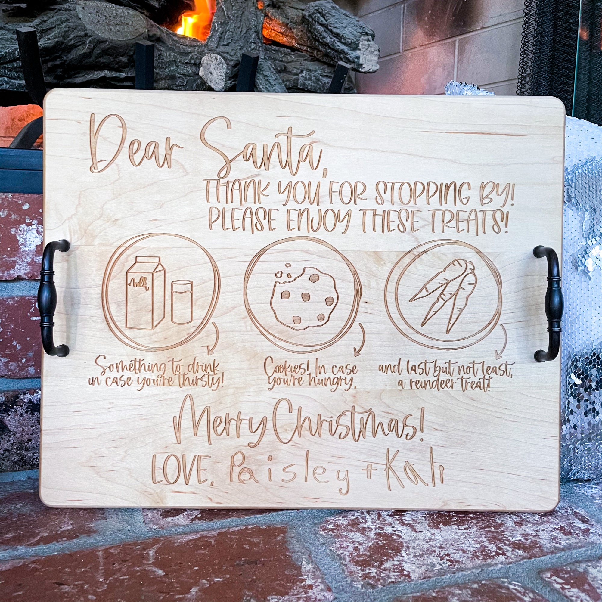 "Dear Santa" Treat Board- 12x15 Maple Cutting Board w/ Handles