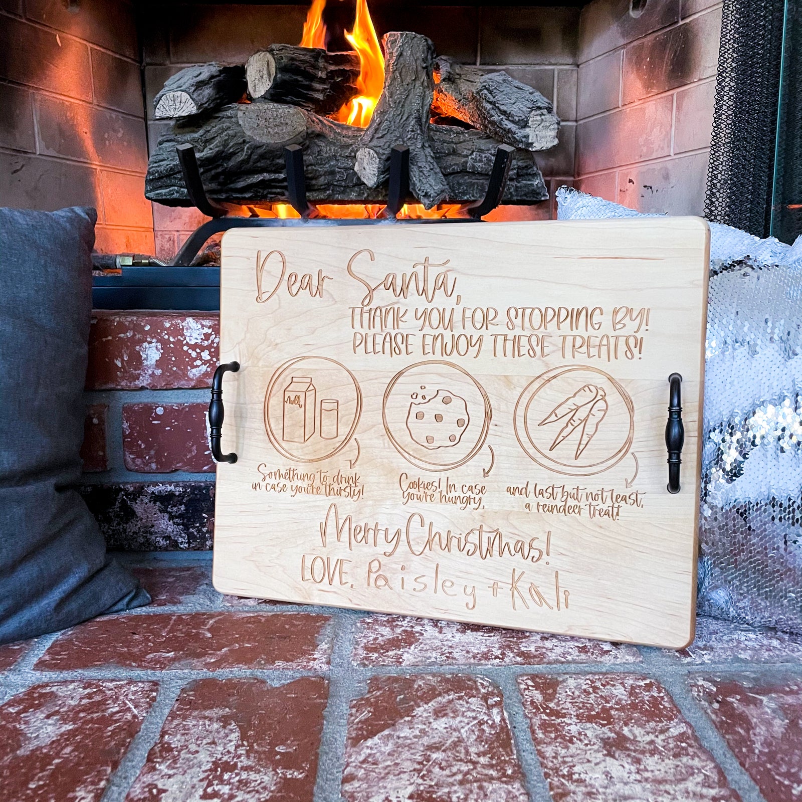 "Dear Santa" Treat Board- 12x15 Maple Cutting Board w/ Handles