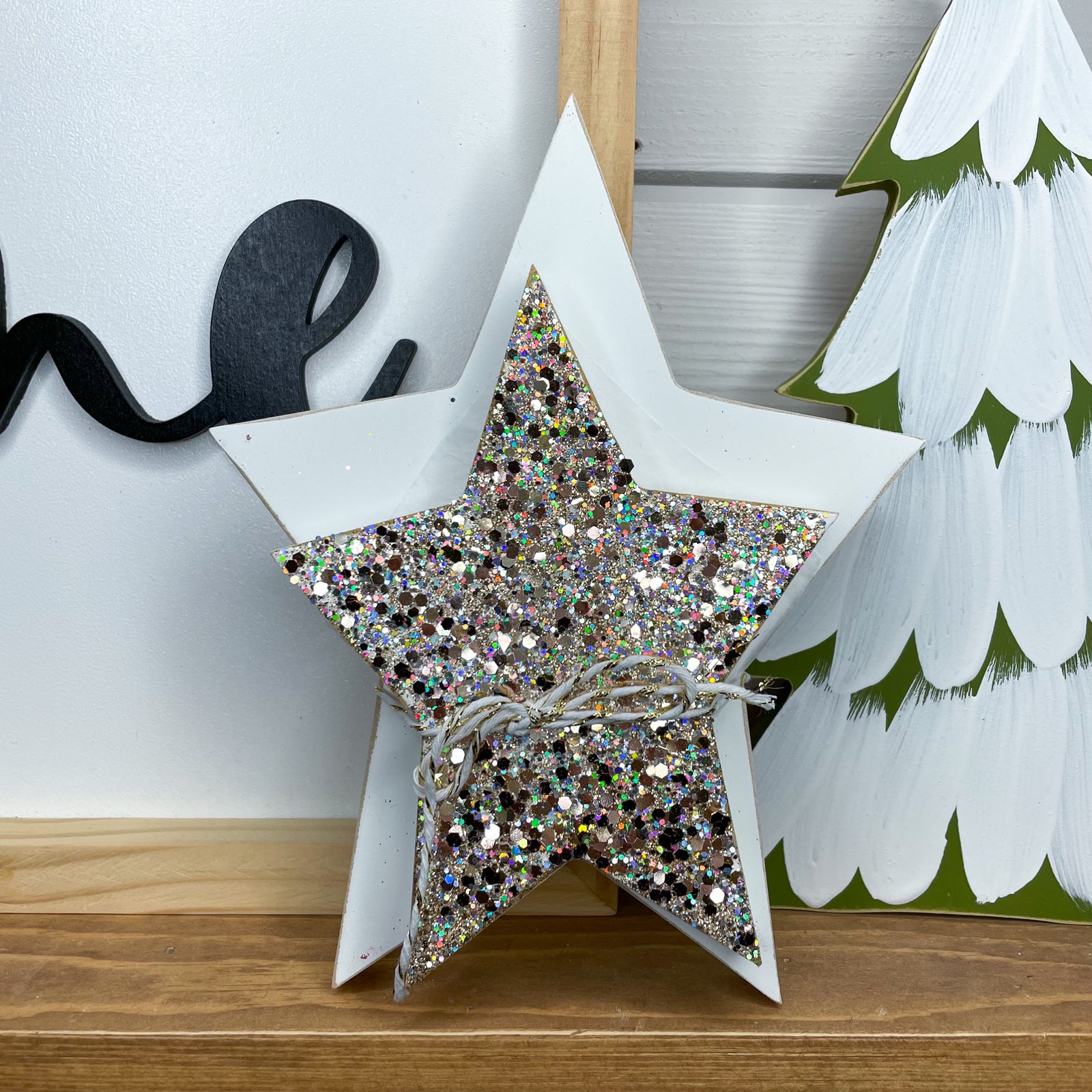 Whimsical Star Set- Distressed White W/ Glitter