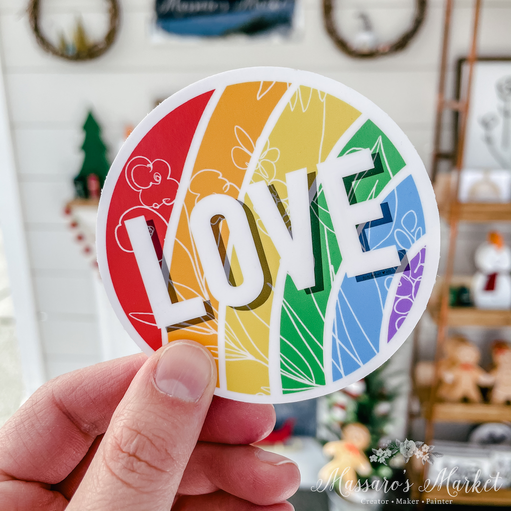 LOVE- Rainbow Floral, Vinyl Sticker