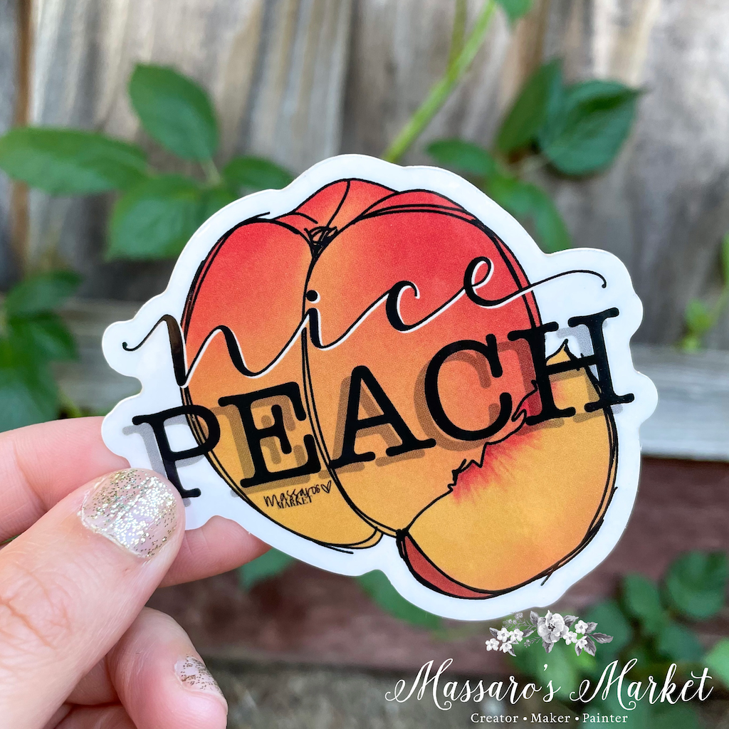 Nice Peach, Peachy-Vinyl Sticker, UV and Water Proof