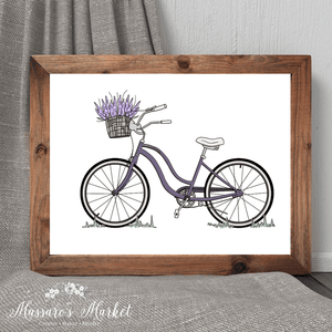 Bike Blooms - Digital Illustration Art Print Lavender Vintage Prints