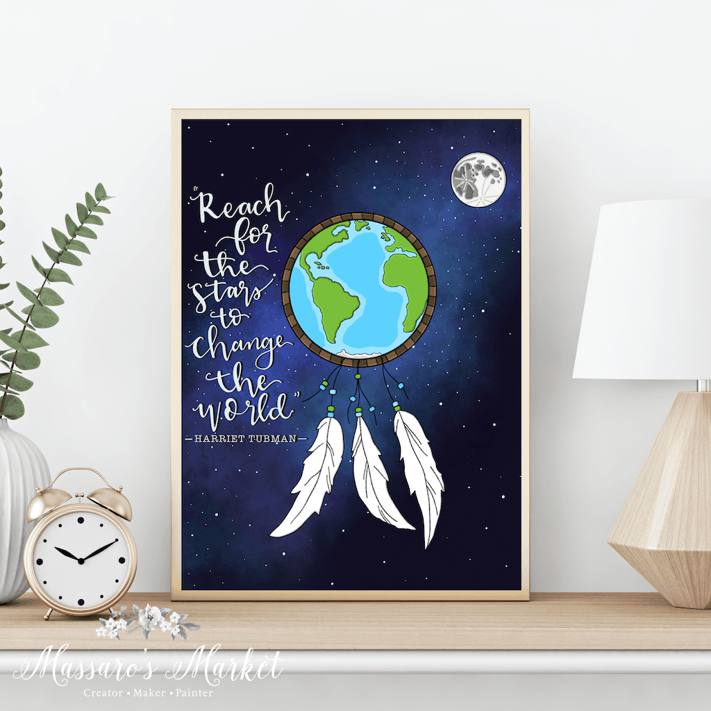Change The World- Art Print Digital Illustration World Moon Galaxy Prints