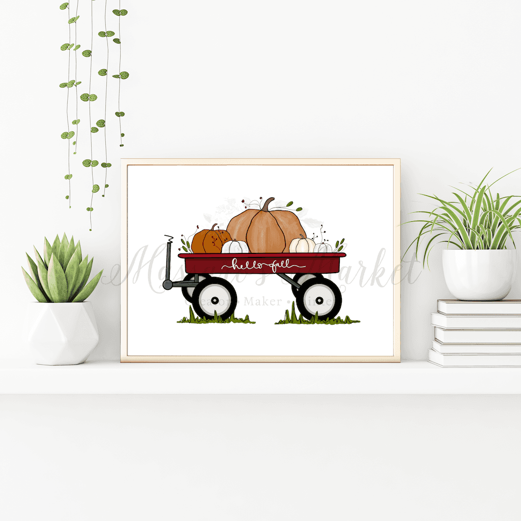 Fall Wagon-Hello Farmhouse Pumpkins Art Prints