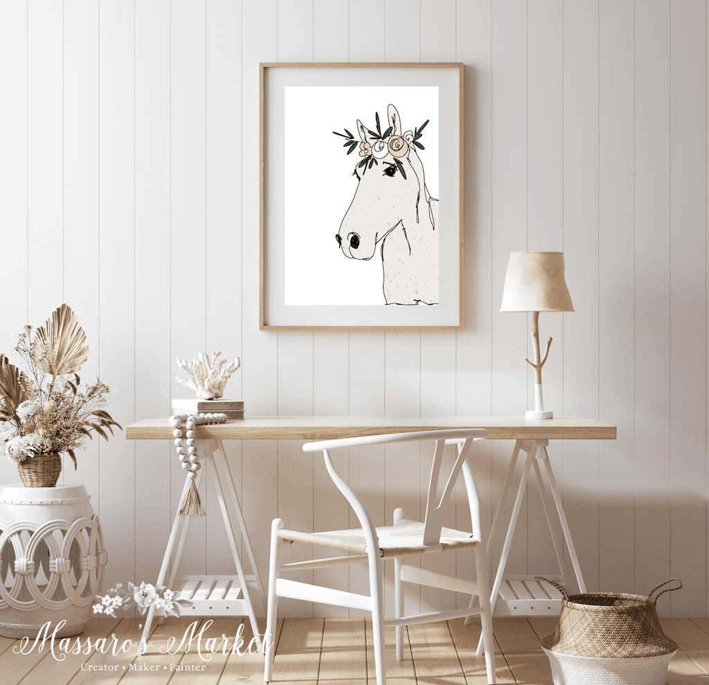 Floral Horse- Digital Illustration Art Print Nursery Decor Prints