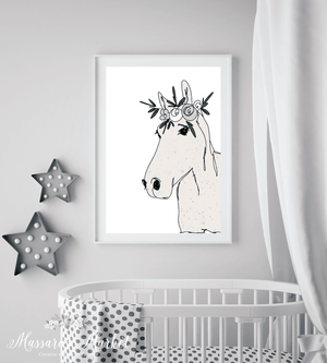 Floral Horse- Digital Illustration Art Print Nursery Decor Prints