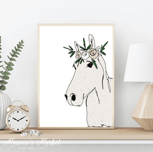 Floral Horse- Digital Illustration Art Print Nursery Decor Prints