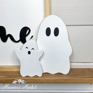 Ghost- 10 White Ghost Black Glitter- Spooky Halloween Home Decor