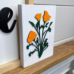 California Poppy- Poppies, Wood Sign, Hand Painted, Laser Cut