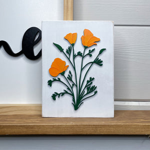 California Poppy- Poppies, Wood Sign, Hand Painted, Laser Cut