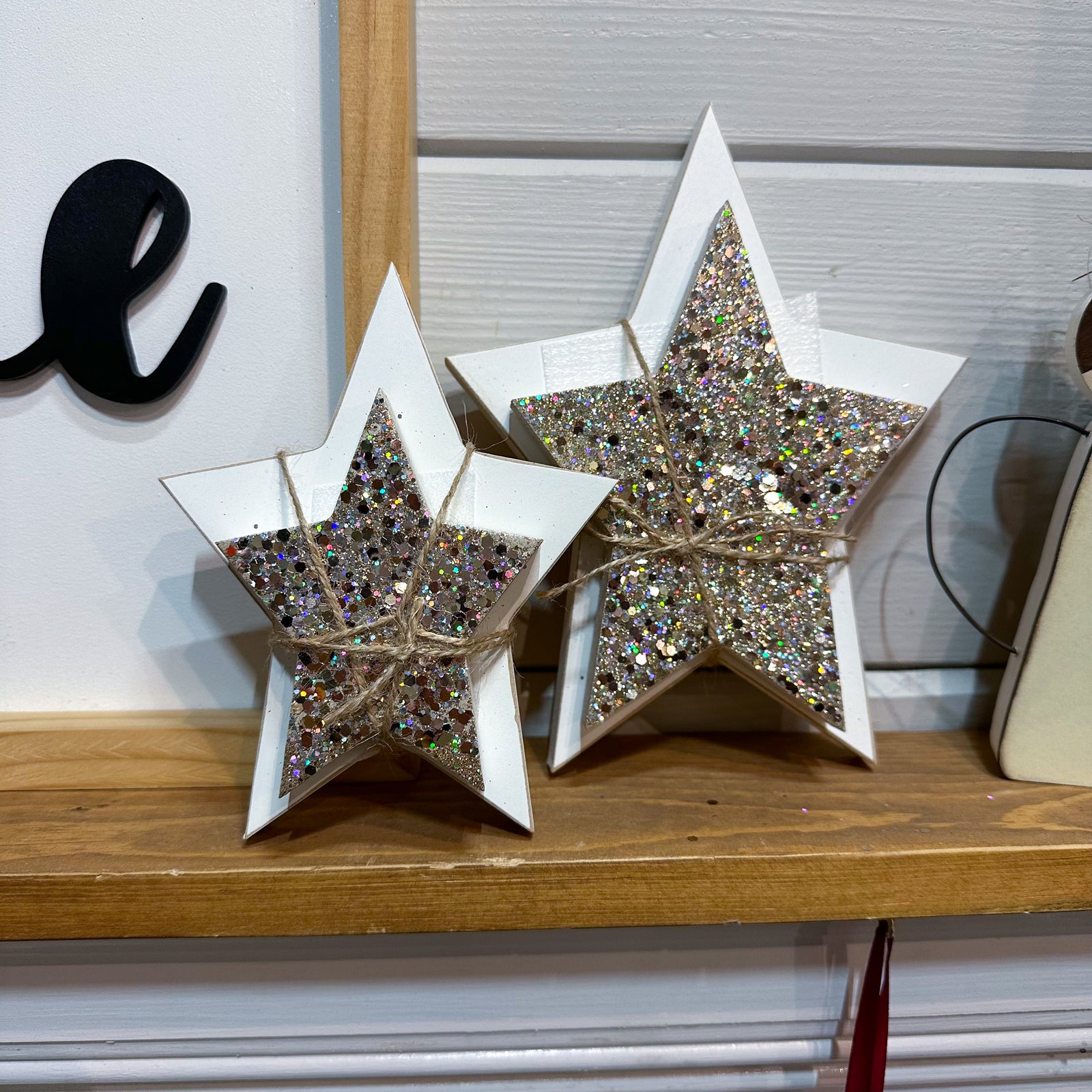Whimsical Star Set- Distressed White W/ Glitter