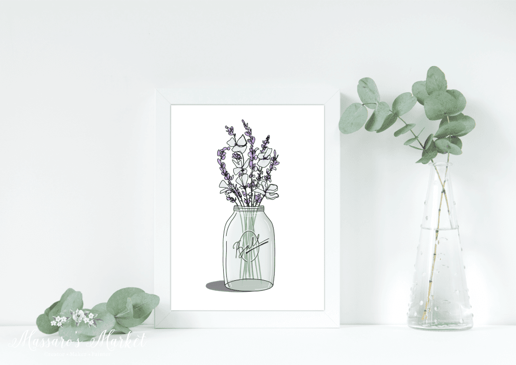 Purple Flowers Mason Jar Farmhouse Art Lavender Prints
