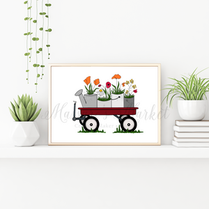 Wagon Blooms- Red Ryder, Poppy and Mustard Florals, Farmhouse Decor, Floral Decor