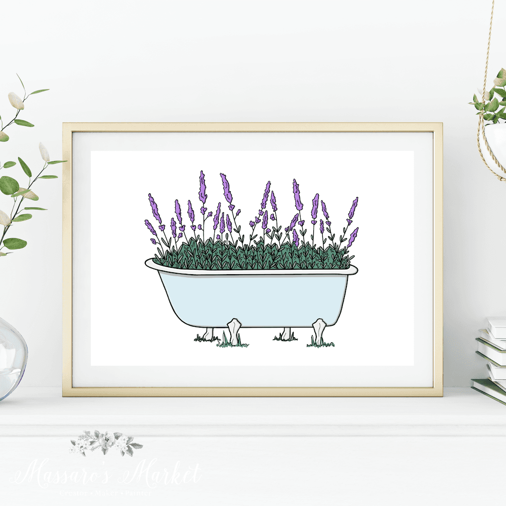 Tub Of Flowers- Lavender Art Print Florals Prints