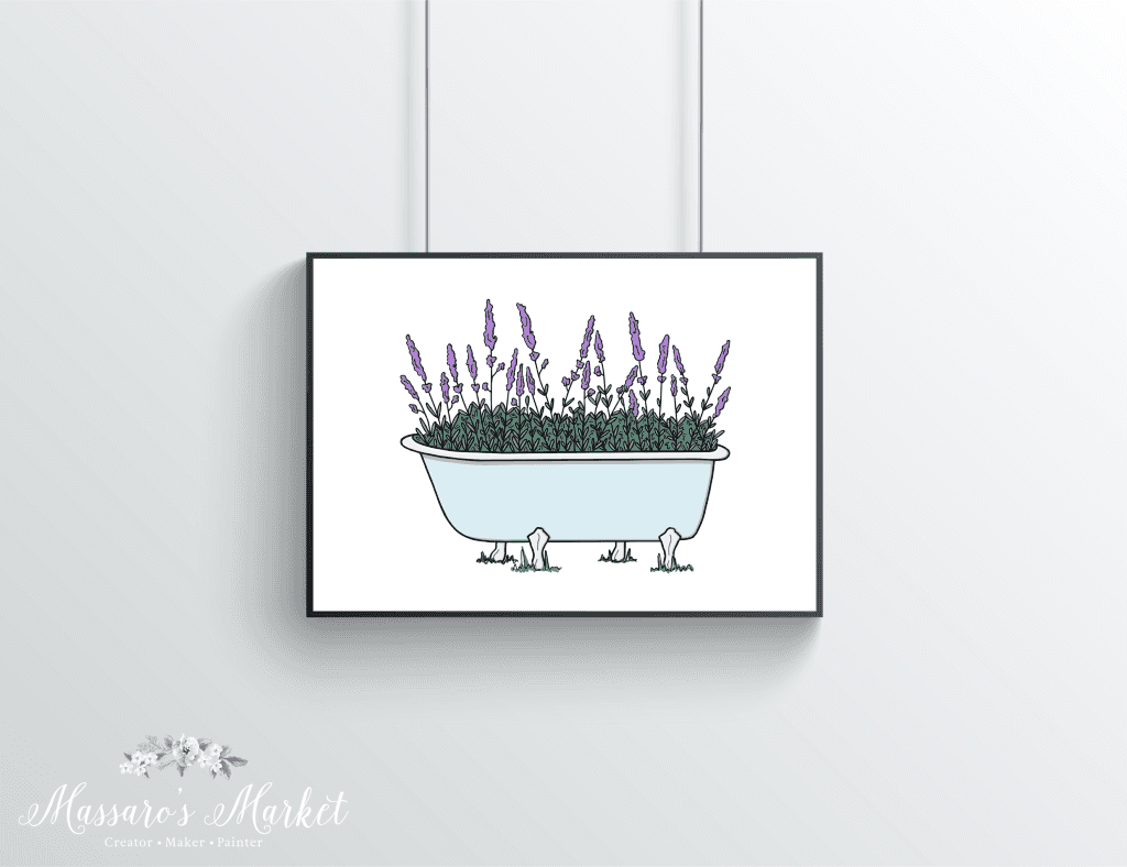 Tub Of Flowers- Lavender Art Print Florals Prints