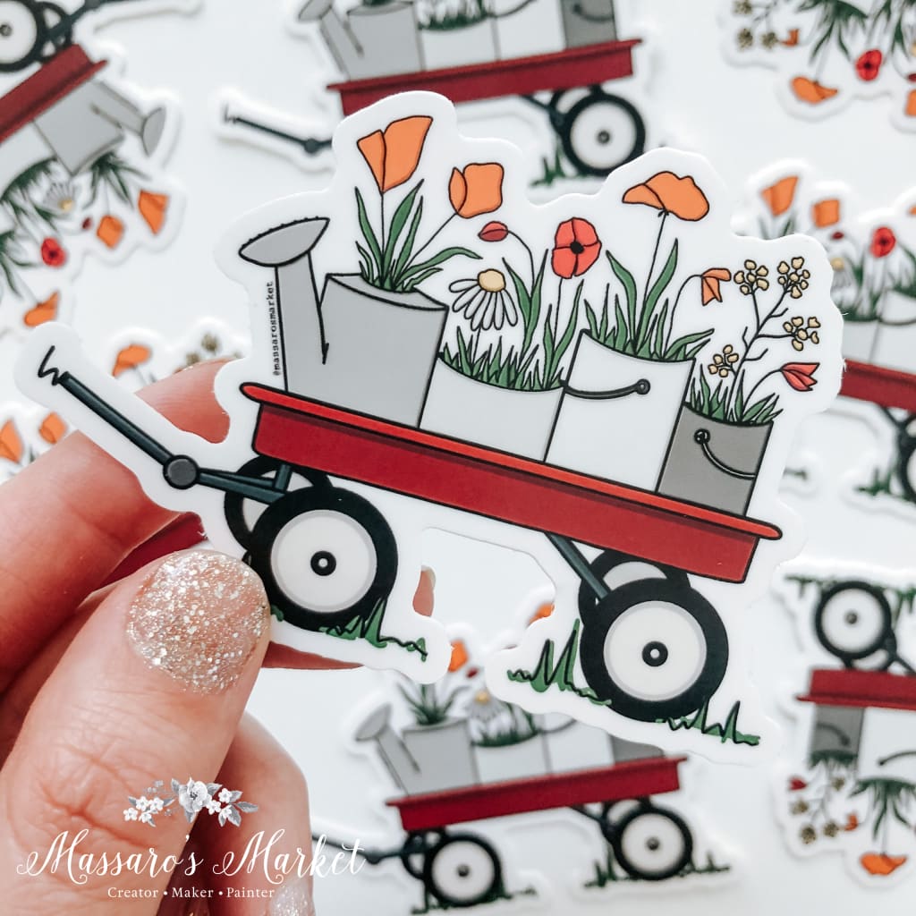 Wagon Blooms Vinyl Sticker Floral Vinyl Sticker