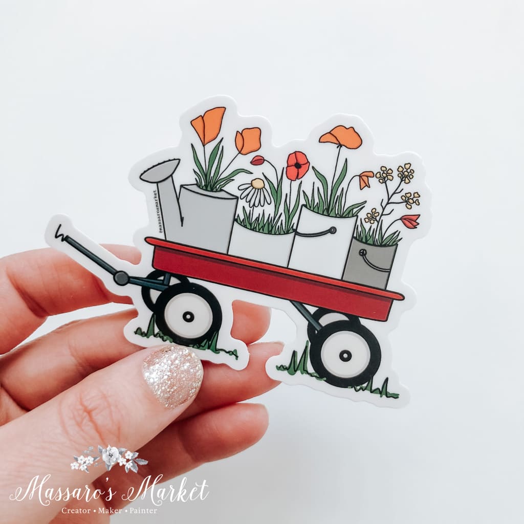 Wagon Blooms Vinyl Sticker Floral Vinyl Sticker